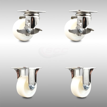 Service Caster 3 Inch 316SS Nylon Wheel Swivel Top Plate Caster Brake 2 Rigid SCC, 2PK SCC-SS31620S314-NYS-TLB-2-R-2